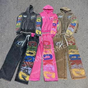 Fabricante de Chándales Holgados de Algodón de Alta Calidad con Lavado Ácido, Estilo Urbano, con Estampado y Bordado con Efecto Desgastado por el Sol para Hombre - Product Image 1