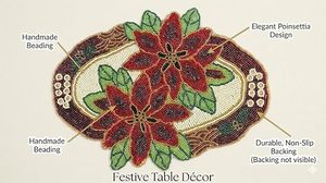 Camino de Mesa Festivo Bordado con Flor de Pascua y Cuentas Hechas a Mano, Base Antideslizante Duradera, Decoración Floral Tradicional para el Hogar - Product Image 5
