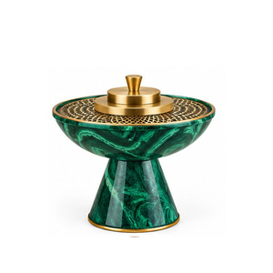Black Metal Incense <b>Burner</b> with Gold Brass Lid and Pedestal Base - Product Image 5