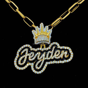 Collar con placa de letras CZ de Hip Hop, colgante de aceite esmaltado de Color negro para hombres y mujeres, joyería de rapero con nombre personalizado CZ - Product Image 1