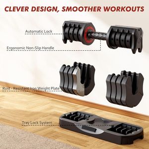 22.5lb 5-in-1 Quick Adjust Adjustable Dumbbell Set Full Body Workout Equipment with <b>Free</b> <b>Weights</b> Storage Tray for Home Gym - Product Image 4