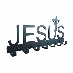 <b>Black</b> Metal Jesus Wall <b>Hook</b> Wall Mounted Key Holder 5 <b>Hook</b> Organizer for Entryway Bedroom Home - Product Image 4