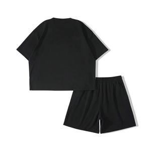 Drop Shoulder Casual Men's Summer Tee & Short <b>Set</b> <b>Knitted</b> 100% Cotton Customizable Logo & Colors - Product Image 5