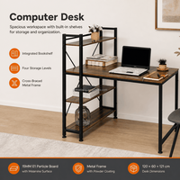 Bureau d'ordinateur avec étagère intégrée à quatre niveaux, structure à croisillons, OEM ODM, pour la maison, le bureau, l'étude, poste de travail