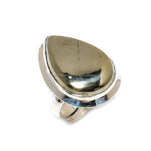 Bague en argent sterling 925 avec pierres précieuses pyrite naturelle en forme de poire pour femmes et hommes cadeau de mariage pour femme maman elle - Product Image 1