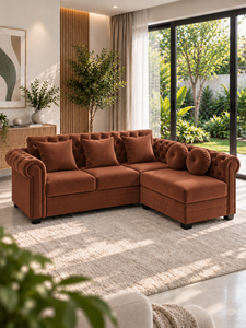 Sofá Contemporáneo Esmeralda Origin Terracota con Botones, Respaldo Acolchado Ecológico y Brazos Enrollados para Apartamento, Sala de Estar o Villa - Product Image 2