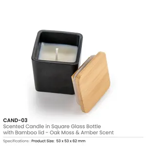 Bougie d'aromathérapie en cire de soja au design minimaliste, dans un bocal carré en verre avec couvercle en bambou, aux senteurs de mousse de chêne et d'ambre - Product Image 6