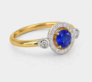 Bague Halo en Saphir Bleu pour Femme avec Diamants Sertis Griffe et Accents de Diamants, Or 10K 14K 18K et Argent 925/935 Plaqué Rhodium - Product Image 3