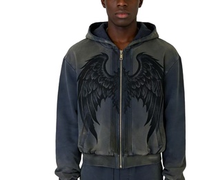 เสื้อฮู้ดซิปผู้ชายคุณภาพพรีเมียม ปี 2026 ลวดลายกราฟิกแบบกำหนดเอง พิมพ์ลาย DTG สไตล์วินเทจ เสื้อสเวตเชิ้ตสตรีทแวร์ ผู้ผลิต - Product Image 1