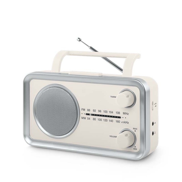 ODM Stylish Portable Plastic 2 Band Radio FM AM Analogue AC/DC Operated 500mW Mono Speaker Aux Headphone Jacks Carrying Handle