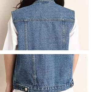 Gilet en jean pour femme, col rabattu, boutons sur le devant, couleur unie, coton tissé, style utilitaire, longueur normale, printemps - Product Image 5