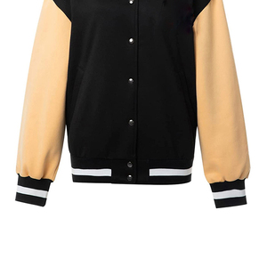 Veste universitaire de haute qualité pour femmes, broderie, doublure en coton, noir beige, couleur contrastée, manches longues, col boutonné - Product Image 4