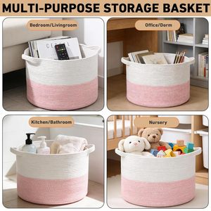 65L <b>Large</b> Woven Cotton Rope Nursery Basket, Laundry Basket Laundry Hamper with Handles,Blanket Basket Storage <b>Bin</b> - Product Image 5