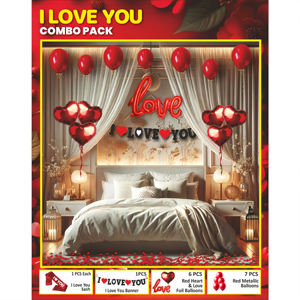 Kit Combo Premium Rouge I Love U |   15 ballons rouges en forme de cœur et d'amour en aluminium |   Je t'aime Sash & Banner - Product Image 6