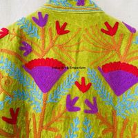 Veste bomber en coton Suzani indienne faite à la main, brodée à la main, col montant réversible, veste unisexe