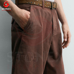 Wholesale Custom <b>Men's</b> <b>Brown</b> <b>Cargo</b> Pants Loose Fit Cotton Workwear Streetwear Multi Pocket Casual Trousers - Product Image 6