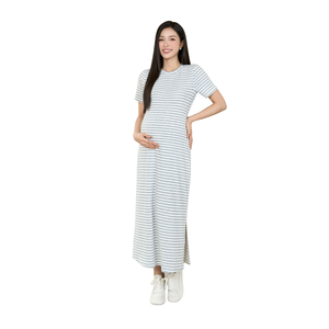 Vestido de Maternidad B2 MUM a Rayas de Algodón Orgánico, Corte en A, V1572, Ecológico, Transpirable, Tela Suave y Elástica, Aberturas Laterales, Verano - Product Image 1