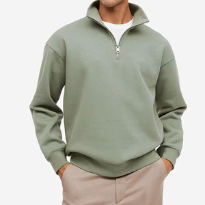 Men's Green Quarter <b>Zip</b> Knitted Sweatshirt Regular Fit Stand Collar Casual Autumn Wear Solid Color Long Sleeve - Product Image 5