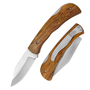Wooden Handle Stainless Steel Folding Knife Straight <b>Back</b> 12 Cm Outdoor Camping Hunting Pocket Thumb Knob Opening OEM Custom - Product Image 2