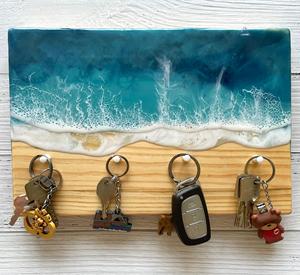 Handcrafted Wooden Wall Key Holder with Pink Epoxy Resin River Multi <b>Hook</b> Organizer Decorative Storage Rack for Entryway Home - Product Image 6