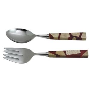 Juego de servidores de ensaladas plateadas de estilo único, con mango de resina epoxi de madera y rosa, para Pasta y servidores de ensaladas, venta al por mayor - Product Image 1