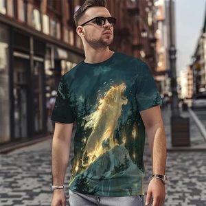 T-shirt blanc pour homme à manches courtes, col rond, imprimé loup, style streetwear, jersey 100% coton, écologique - Product Image 2