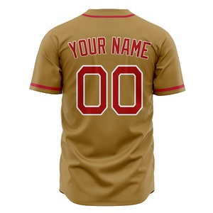 Private Label Wholesale Baseball Jersey Teamname 00 Gold Red Trim Button <b>Down</b> Short Sleeve Polyester Breathable Regular Fit - Product Image 4