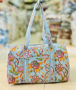 Floral Quilted Cotton <b>Duffel</b> <b>Bag</b> Zipper Closure Polyester Lining Lightweight Tote Travel Shoulder <b>Bag</b> for Shopping Daily Use - Product Image 2