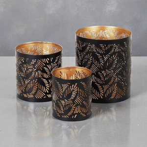 Black Steel <b>Lantern</b> <b>Set</b> With Leaf Cutout Design For Home Decoration - Product Image 5