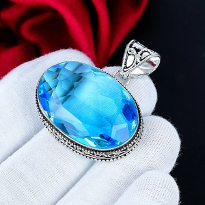Colgante de Plata de Ley 925 con Topacio Azul Suizo, Joyería Hecha a Mano con Piedras Preciosas, Colgante de Plata de Ley 925 con Topacio Azul Suizo Hecho a Mano - Product Image 5