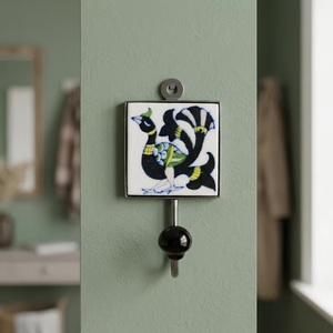 Ceramic Tile Wall Hook Flower Design Handmade Vintage Style <b>Single</b> Hook Waterproof Multifunction Self-adhesive Installation for - Product Image 3