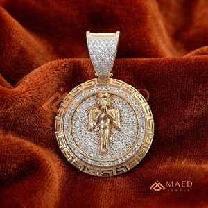Iced Out <b>Angel</b> Medallion Moissanite Pendant Yellow Gold Hip Hop <b>Charm</b> Round Halo Statement Necklace Jewelry <b>Charm</b> - Product Image 1
