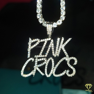 Custom " Pink " <b>Letter</b> Pendant Necklace Iced Out Moissanite Diamond Tennis Chain Hip Hop Jewelry - Product Image 5