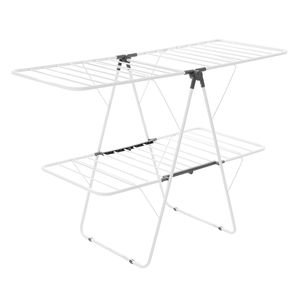 Stendibiancheria a 2 livelli pieghevole in metallo regolabile in altezza con 31 aste e clip per calzini - Product Image 4