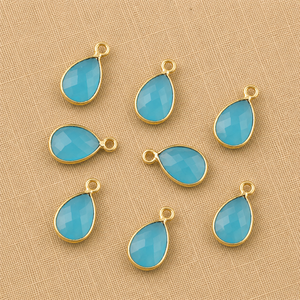 <b>Blue</b> Chalcedony Faceted Teardrop Gemstone Charm Pear Shape Gold Bezel Single Bail Pendant for Necklace <b>Bracelet</b> Jewelry Making - Product Image 6