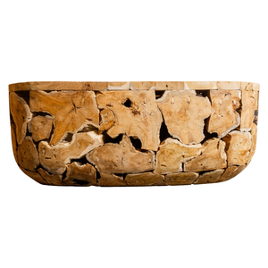 Meubles de salon en bois naturel faits à la main, ambiance chaleureuse et accueillante, ARTERRA, table ovale en teck rustique de luxe premium - Product Image 2