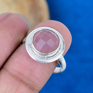 Handmade Pink Chalcedony Round Shape Gemstone <b>Ring</b> <b>925</b> Sterling <b>Silver</b> - Product Image 3