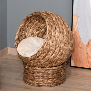 23.5\" Sustainable Brown Upholstered Cat <b>Bed</b> Cave Small Animal <b>House</b> with Removable and Washable Features - Product Image 1