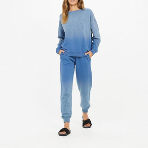 Conjunto de Sudadera con Capucha Azul Ecológica para Mujer, Corte Regular, y Leggings Gris Claro, Ropa Casual de Otoño, 100% Algodón, 2 en 1 - Product Image 1