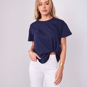 Nouvel Arrivage 2026 T-shirt Décontracté Femme à Manches Courtes Col Rond Uni Taille Cintrée Streetwear 100% Coton Léger - Product Image 1
