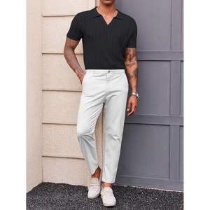 2025 hommes décontracté col en V Golf été chemise à manches courtes tricot pour Polo pull foncé brodé solide motif taille XL-Spandex - Product Image 3