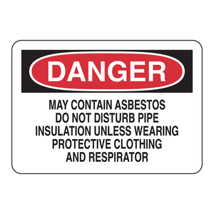 Panneau d'avertissement Brady Asbestos 7x10 po – Avertissement sur les vêtements de protection pour l'isolation des tuyaux - Product Image 1
