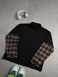 เสื้อยืดแขนยาวผู้ชายทรงโอเวอร์ไซส์ ผ้าฝ้าย พิมพ์ลายกราฟิก คอวี แต่งสีตัดกัน สไตล์ลำลอง สตรีทแวร์ - Product Image 1
