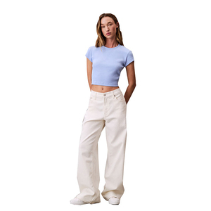 Camisetas cortas de manga corta tipo batwing hechas con tela 100% de algodón tejido, camiseta corta transpirable de algodón y poliéster para adultos y niñas. - Product Image 2