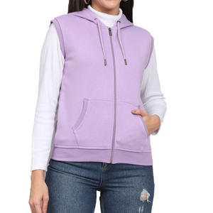 Chaleco de algodón sin mangas con capucha para mujer, con cremallera, color liso, estilo casual urbano, ligero, transpirable, tejido, para otoño - Product Image 3