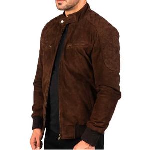 Elegante Chaqueta de Cuero de Cabra Marrón para Hombre con Cuello de Botones a Presión, Cierre de Cremallera, Puños de Punto Acanalado y Forro de Poliéster - Product Image 3