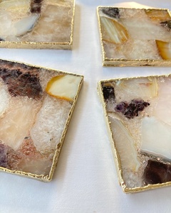 จานรองแก้วคริสตัลทรงสี่เหลี่ยมขนาดใหญ่แผ่นหินควอตซ์ผสมอาเกตและโรสควอตซ์แกะสลักสไตล์ฮวงจุ้ยสำหรับตกแต่งบ้าน - Product Image 4