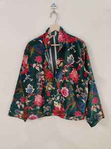 Blouson bomber court pour femme, imprimé floral bohème, en velours, réversible, broderie écologique, 100% coton, hiver - Product Image 5