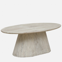 Table basse ovale moderne en bois de manguier massif, finition antique blanchie sablée, pour salon, bureau ou café