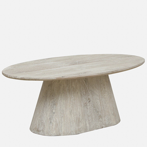 Mesa de Centro Moderna de Madera de Mango Sólida con Acabado Antiguo Desgastado en Blanco Arenado, Forma Ovalada, para Sala de Estar, Oficina, Cafetería - Product Image 2
